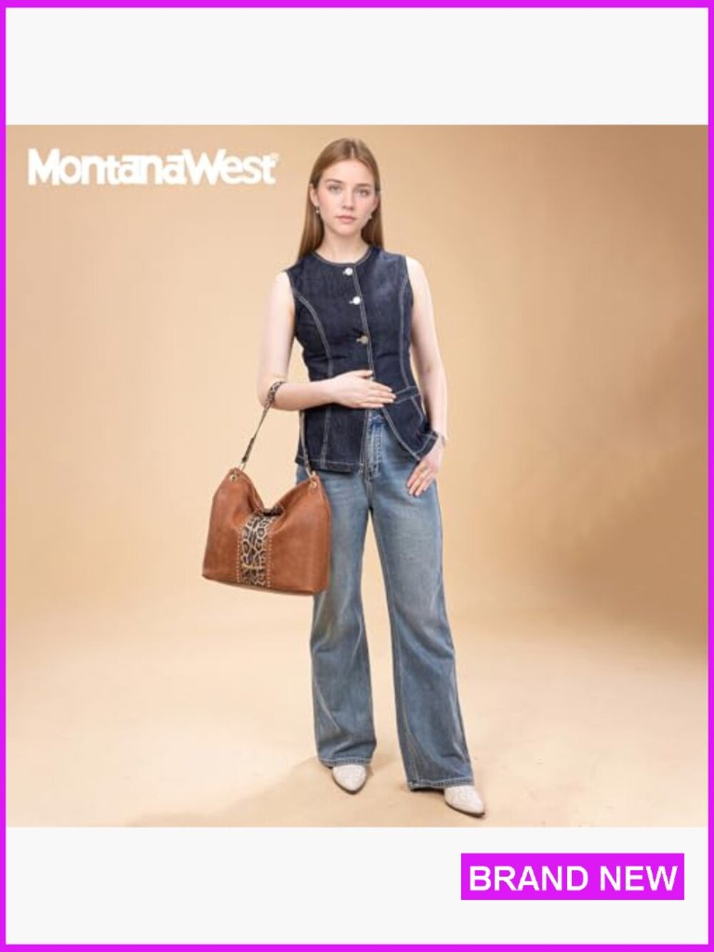 Faux Leather Hobo Bag with Back Pocket Spacious Shoulder Tote Zipper Closure - Picture 2 of 7